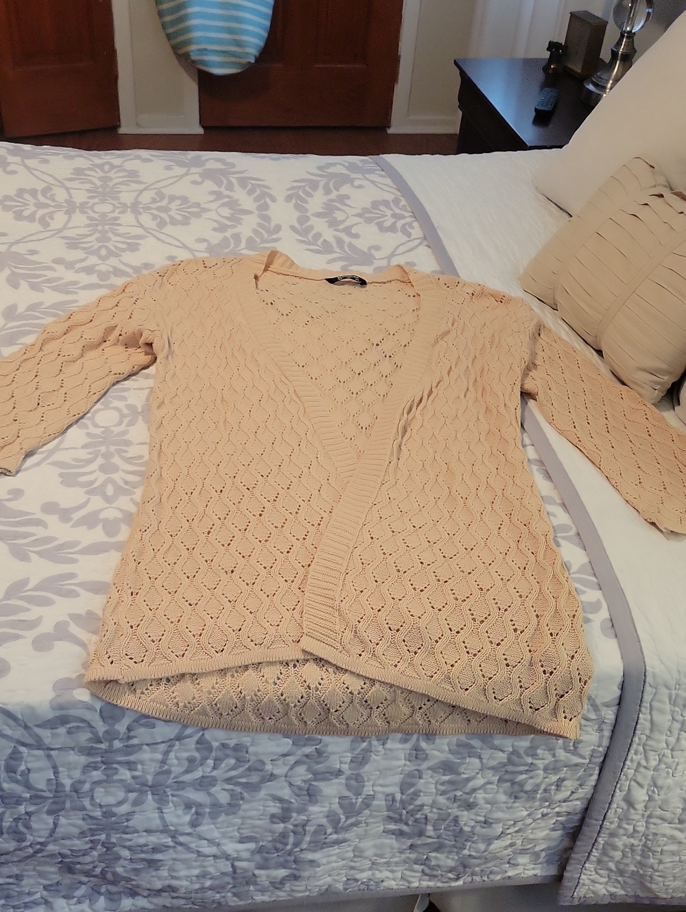 BloomChic Peach Openwork V-Neck Cardigan